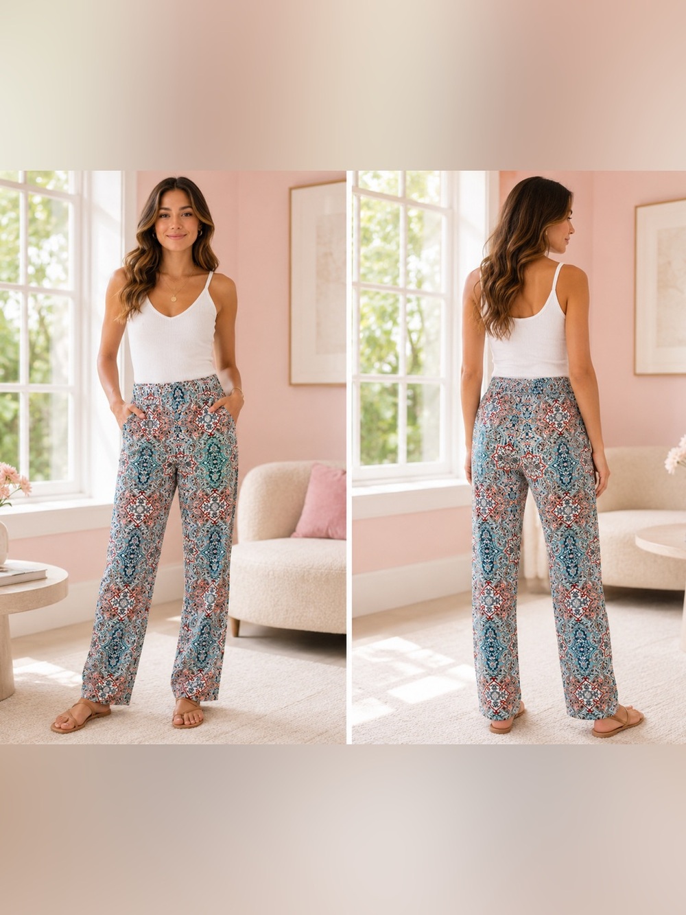 Chico's Paisley Blue Multi Printed Ankle Pants Chicos size 2. GUC